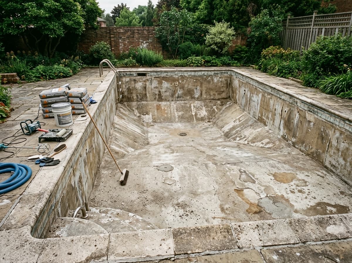 Reprise de l'étanchéité d'un bassin béton ancien — avant