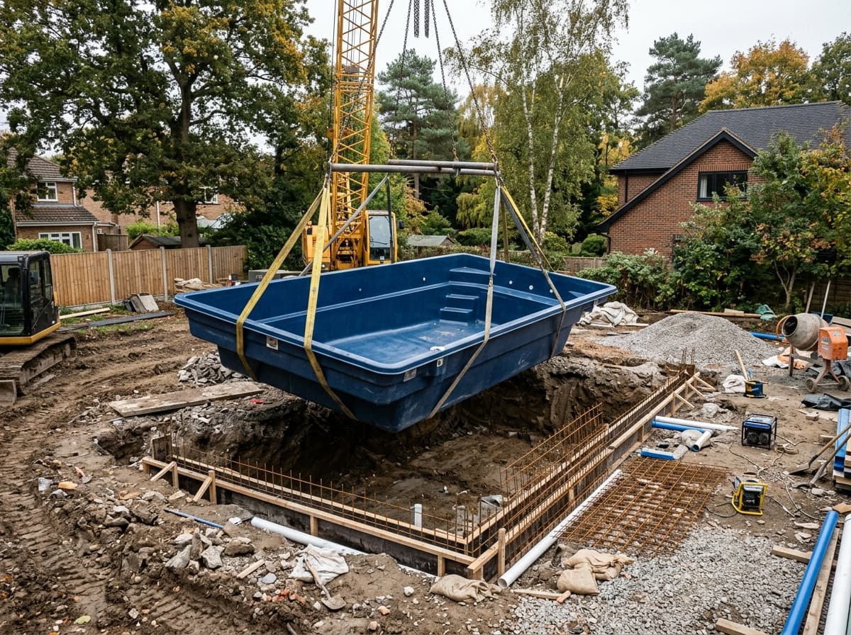 Pose d'une piscine coque monobloc — avant